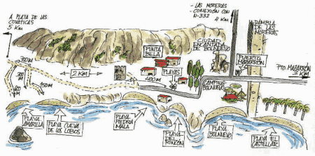 Playa de la Cueva de los Lobos nudist beach map